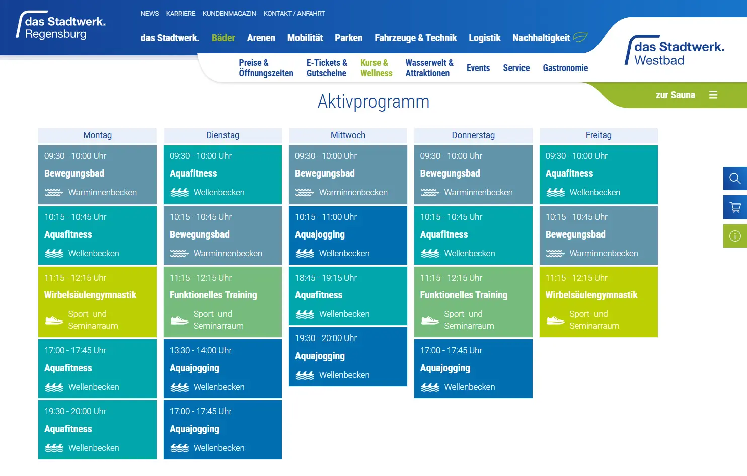 Screenshot des Wochenplans zum Aktivprogramm