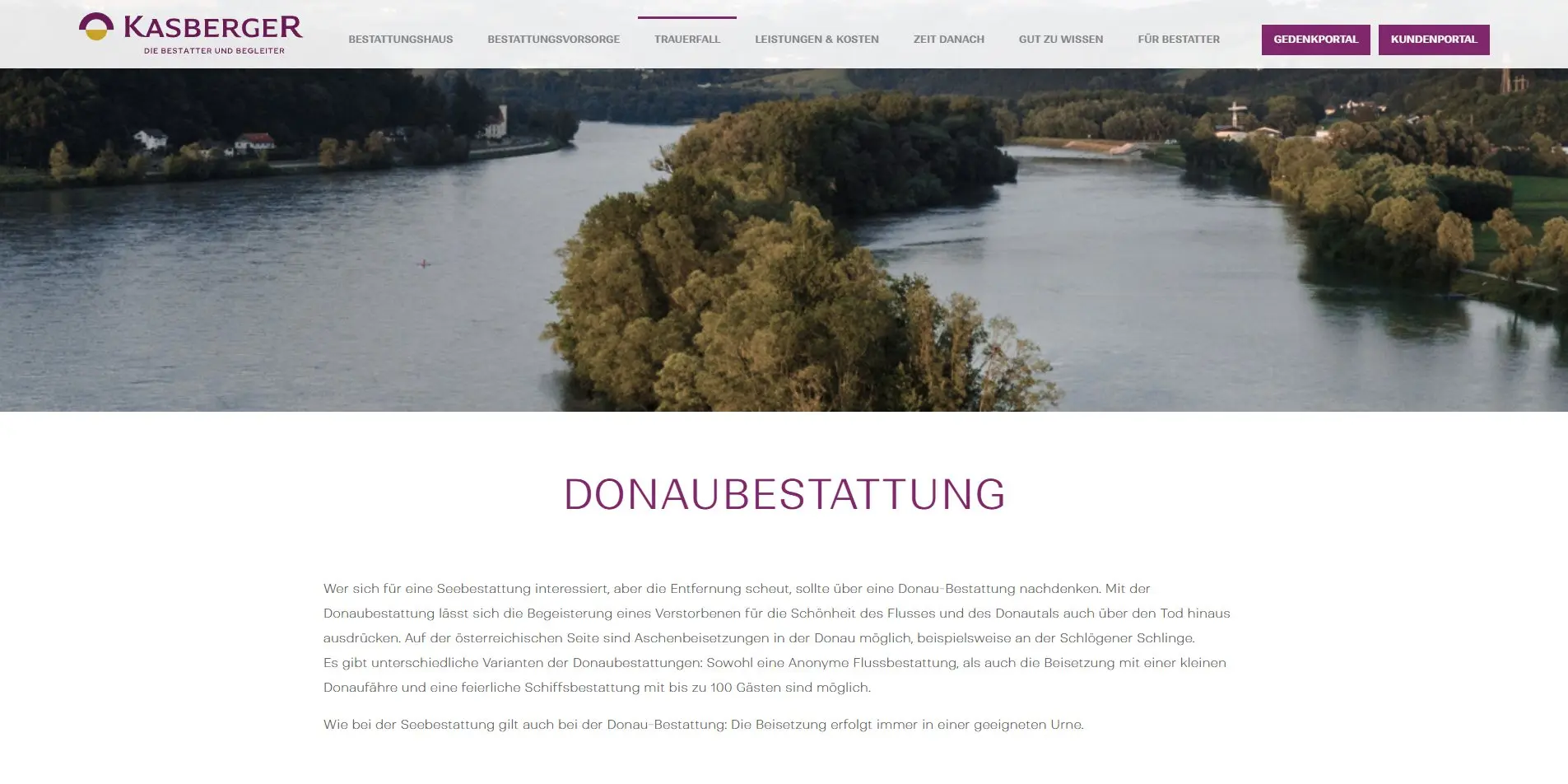 Screenshot einer Kasberger-Unterseite