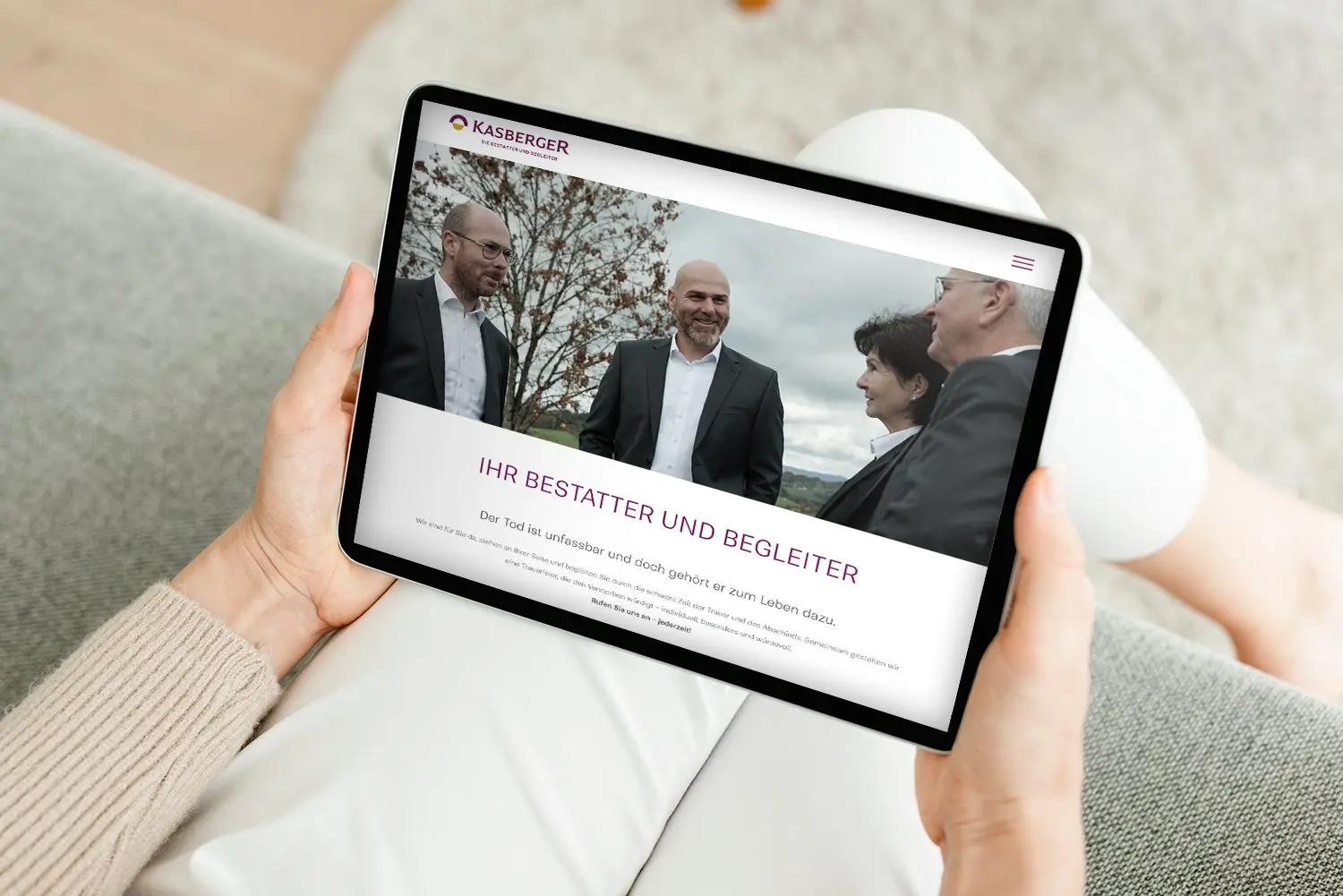 Mockup der Kasberger-Website, Tablet-Ansicht