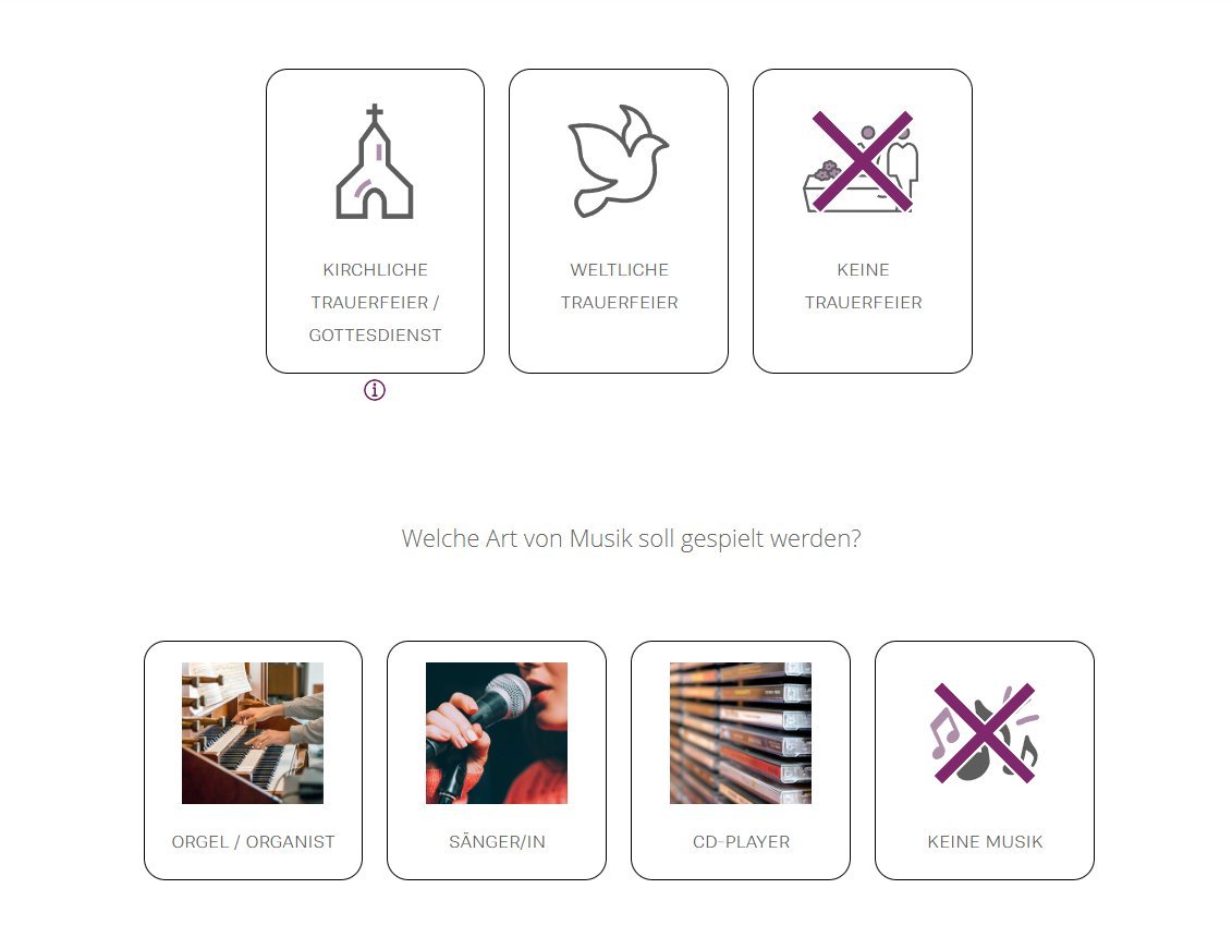 Screenshot des Bestattungs-Konfigurators