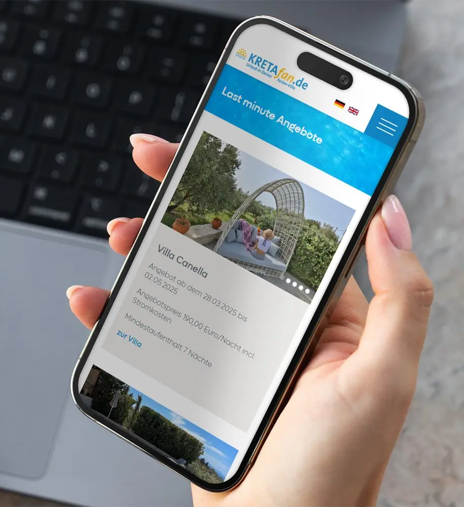 Mockup der Last minute-Angebote, Smartphone-Ansicht