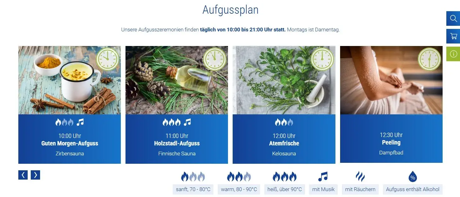 Screenshot des Westbad-Sauna Aufgussplans