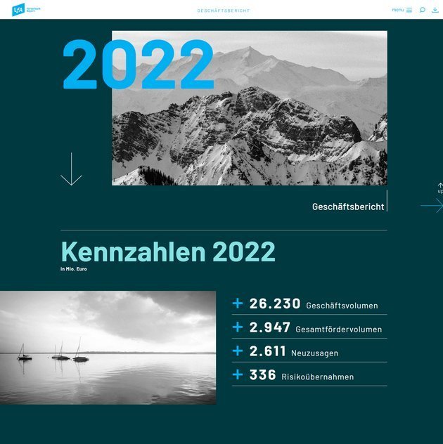 Screenshot der Startseite des Geschäftsberichtes der LfA Bayern 2022