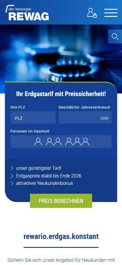 Responsive Ansicht des Tarifrechners im Header