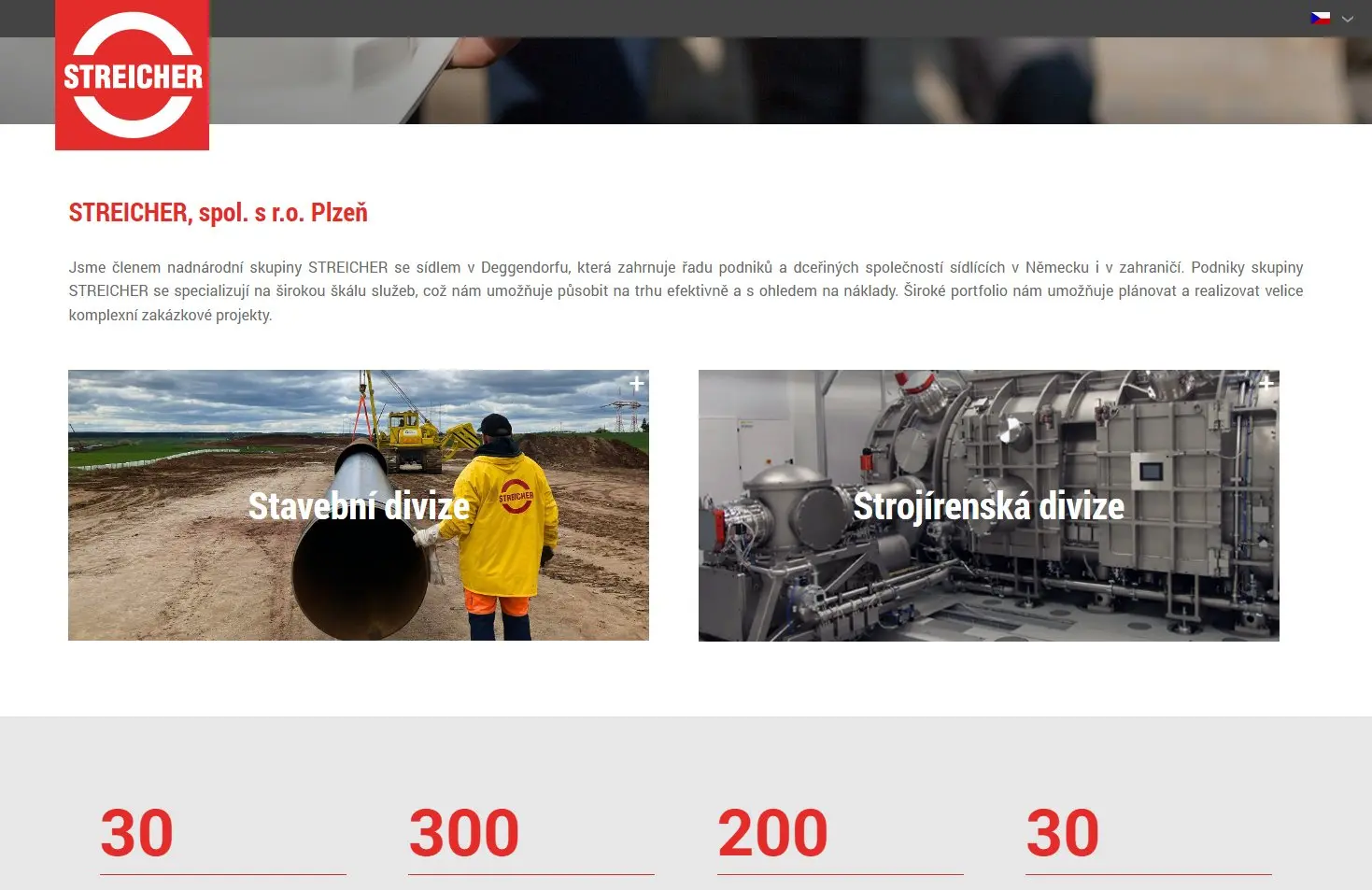 Screenshot der Streicher.cz Website