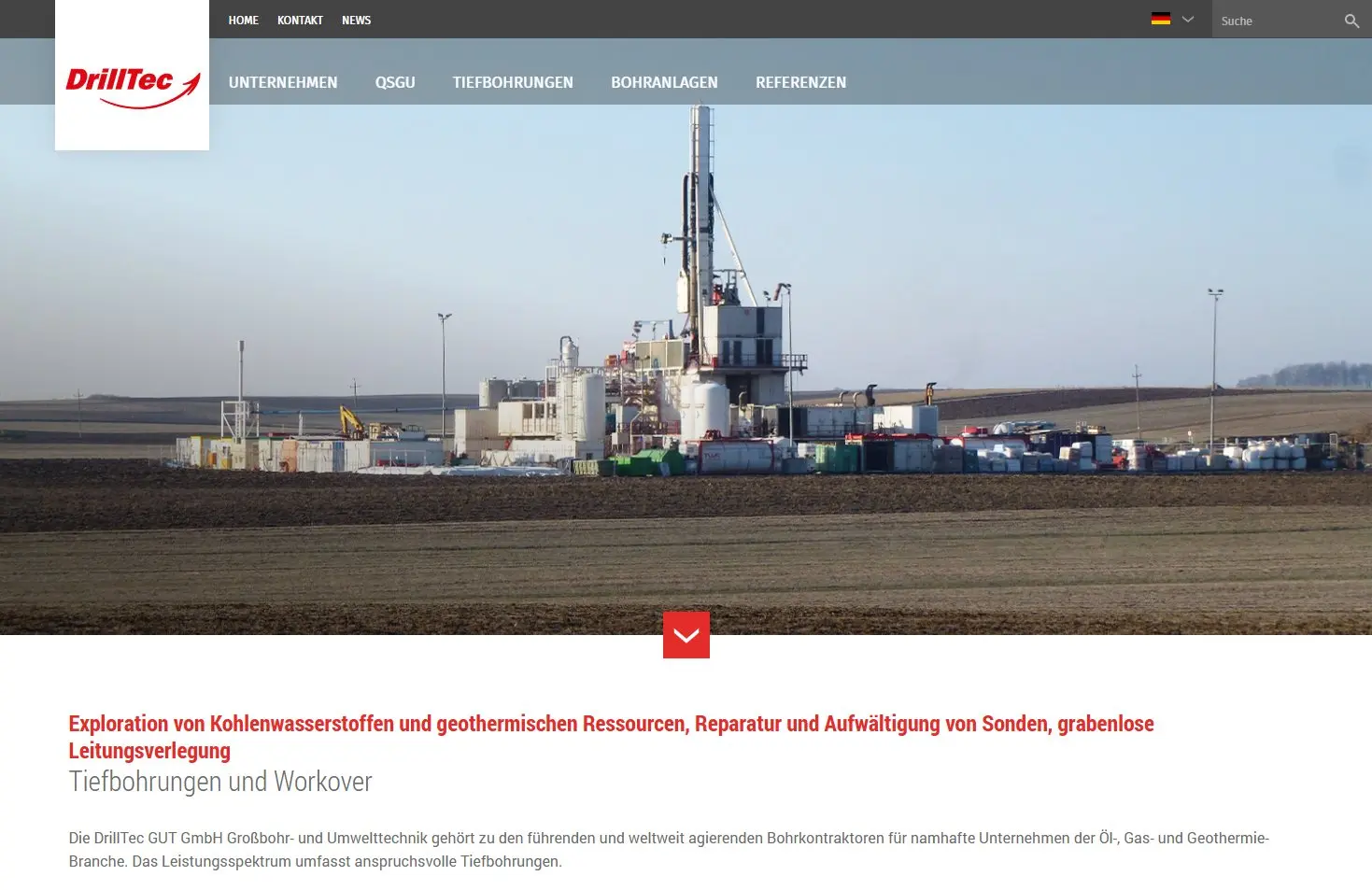 Screenshot der Startseite von DrillTec