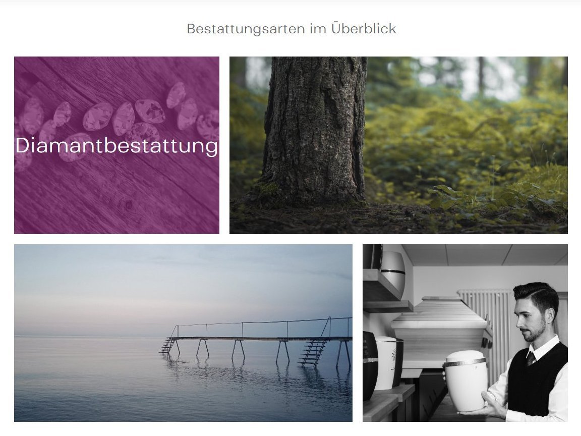 Screenshot der Bestattungsarten im Überblick