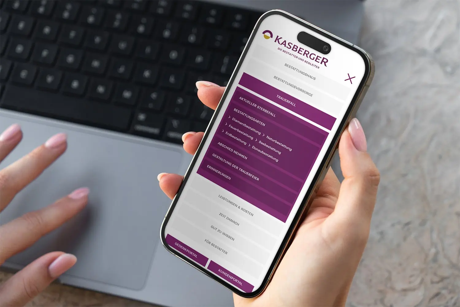 Mockup der Kasberger-Menü-Ansicht im Smartphone