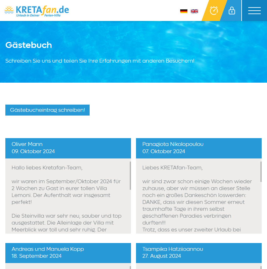 Screenshot des Gästebuchs