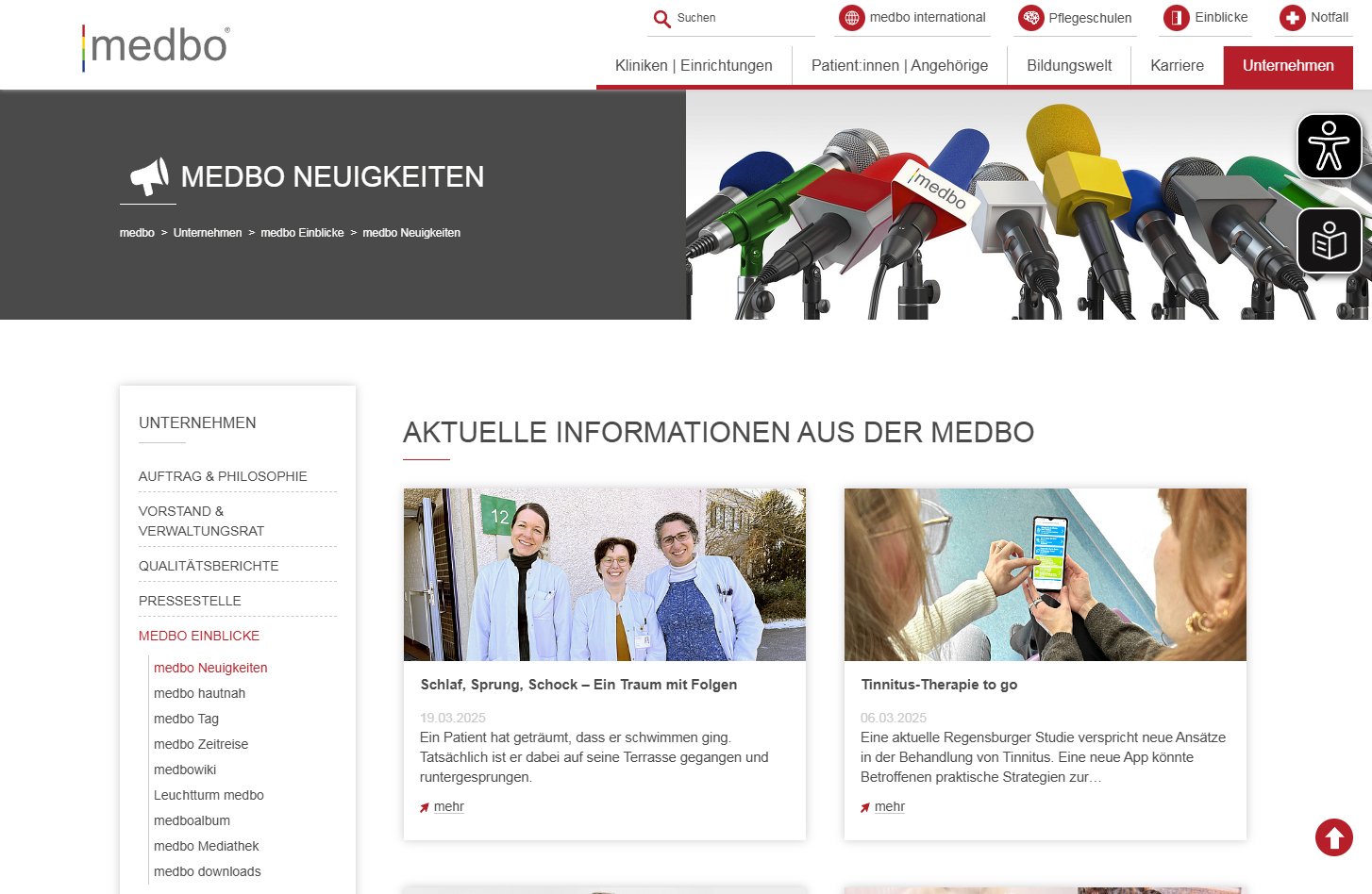 Screenshot der medbo Neuigkeiten