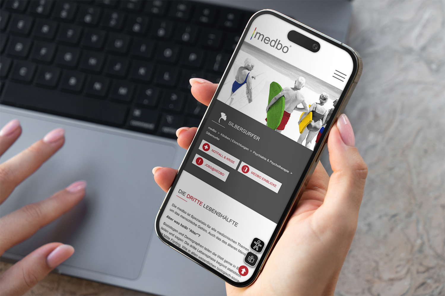Mockup der Smartphone Ansicht der medbo Website