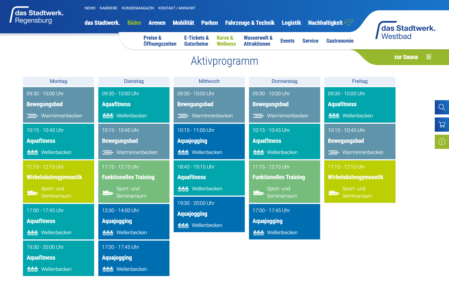 Screenshot des Wochenplans zum Aktivprogramm