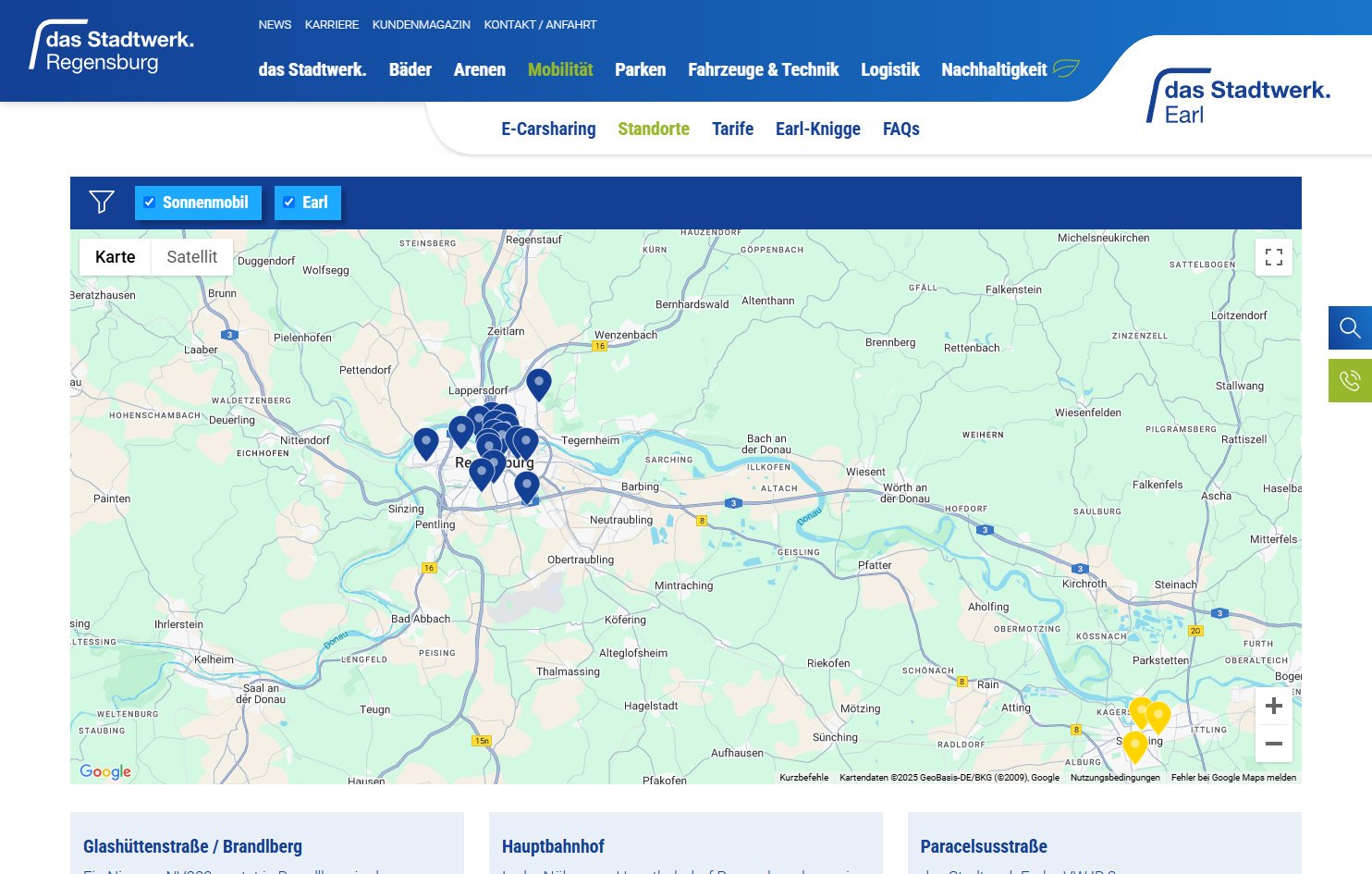 Screenshot der Google Maps-Karte der Earl-Standorte