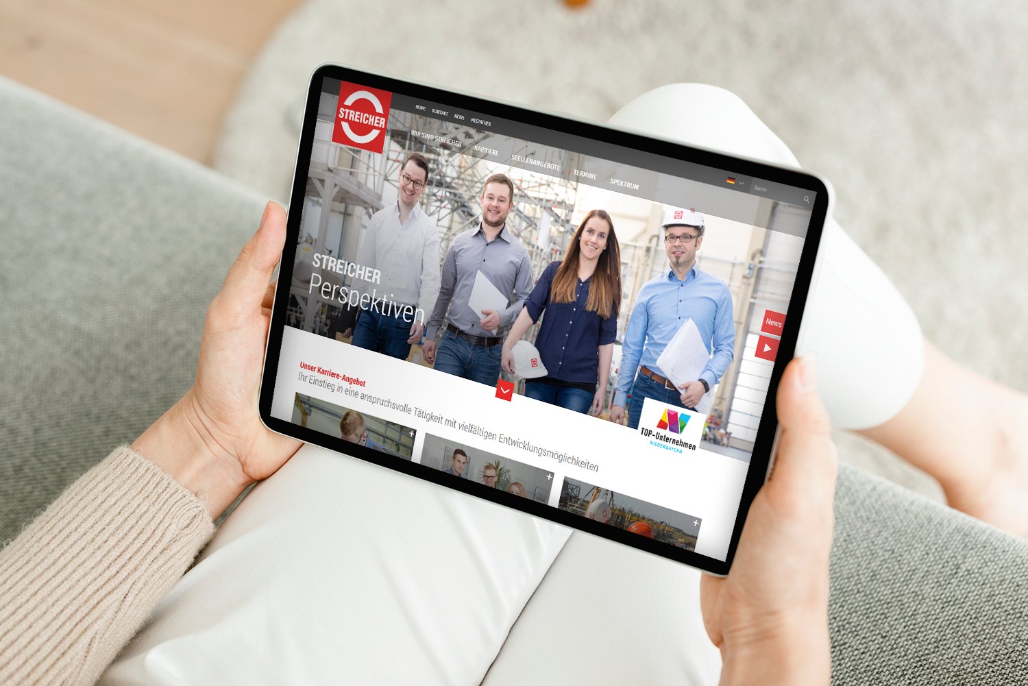 Mockup der Streicher Perspektiven Website, Tabletansicht