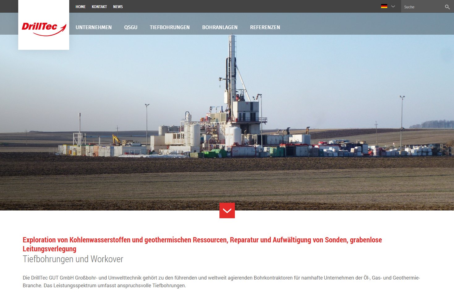 Screenshot der Startseite von DrillTec