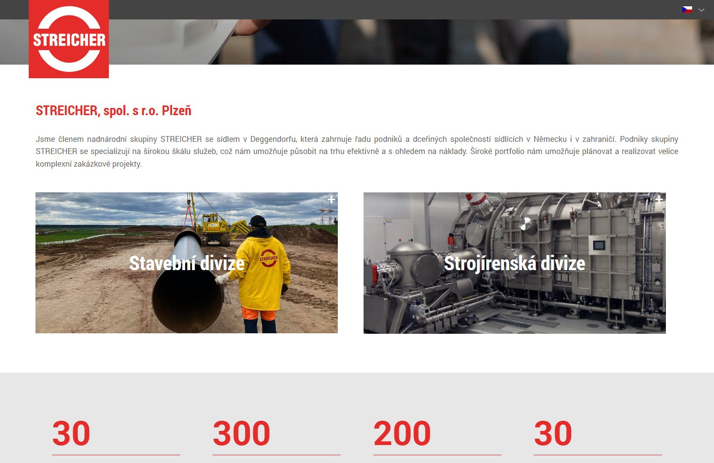 Screenshot der Streicher.cz Website