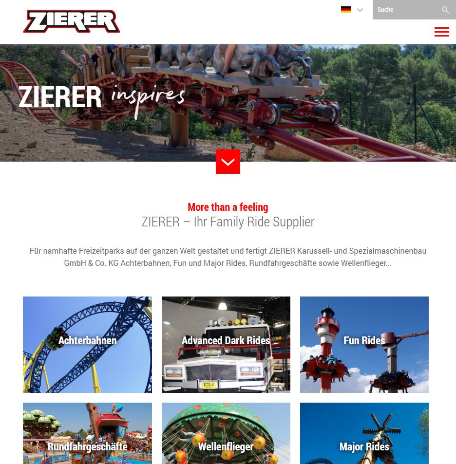 Screenshot Tablet Ansicht der Zierer Startseite