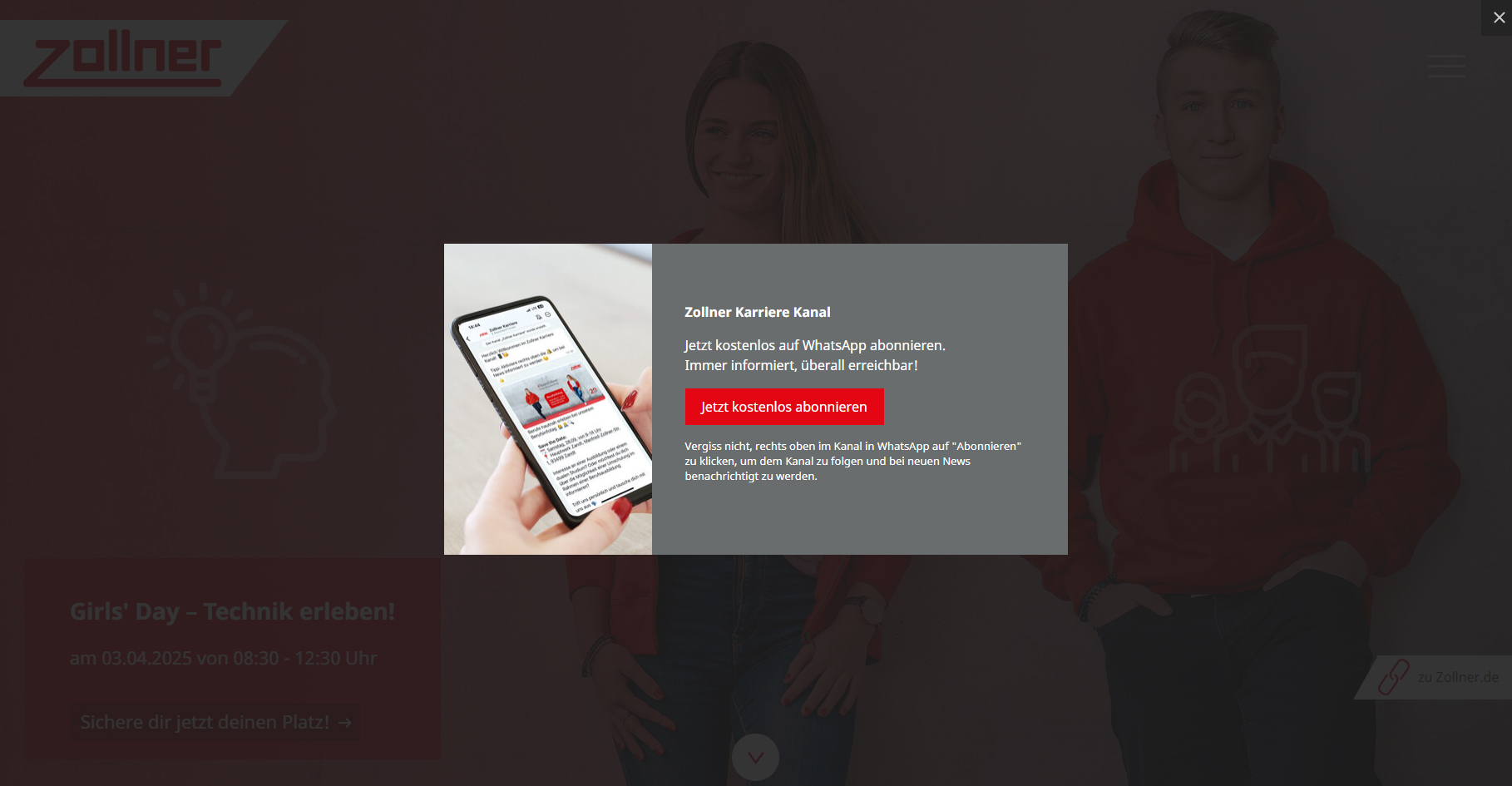 Screenshot der Lightbox-Ansicht eines Popups
