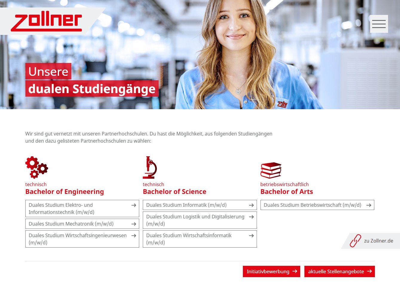 Screenshot der Übersicht der Studienangebote bei Finde-deine-Berufung