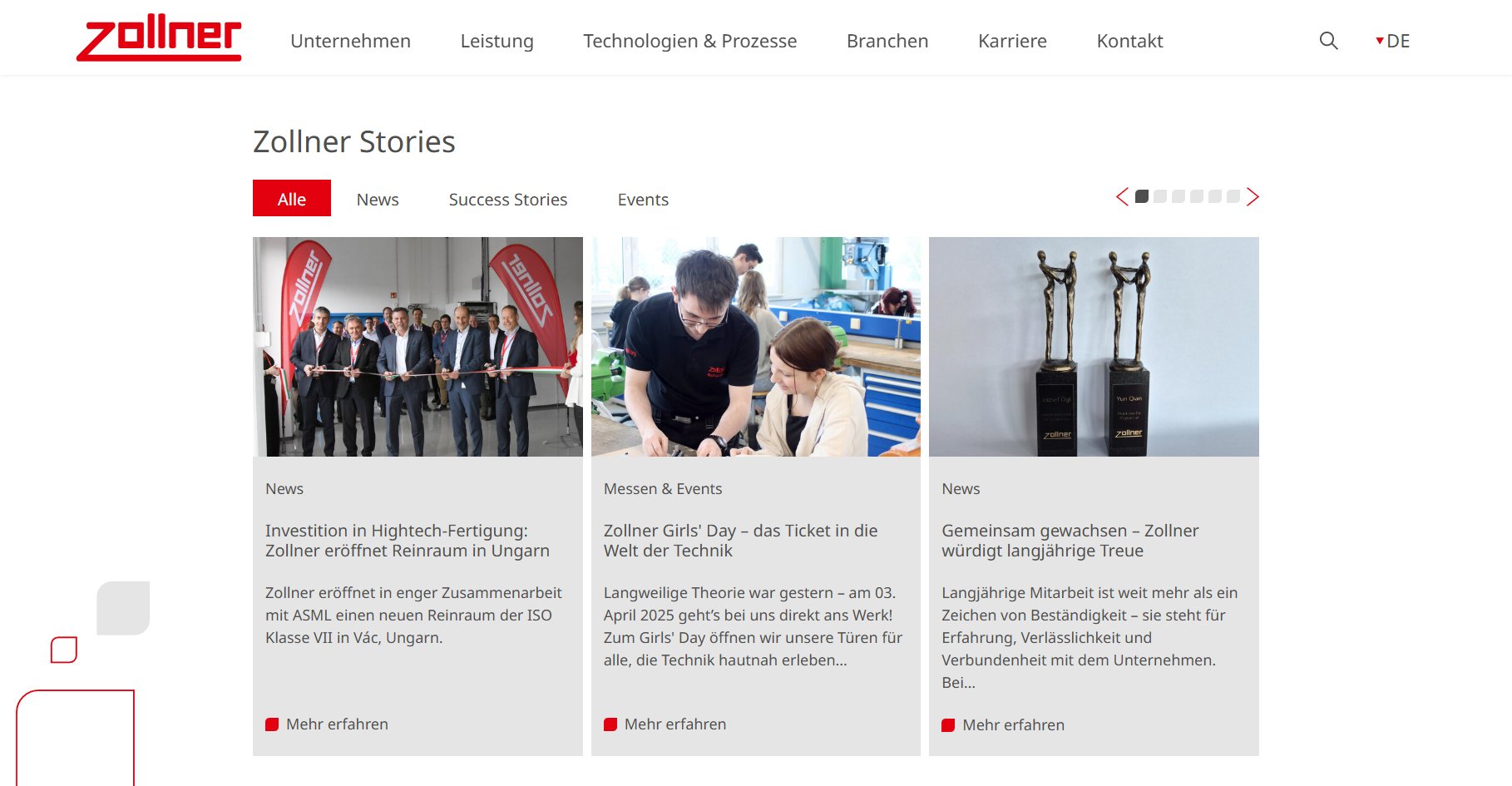 Screenshot des Zollner News-Sliders